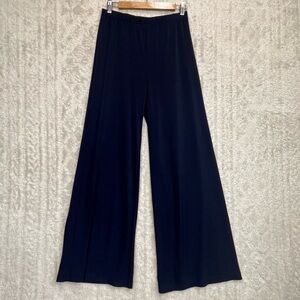 Chicos Navy Blue Wide Leg Flare Elastic Pull On Waist Sz M Dressy Classic